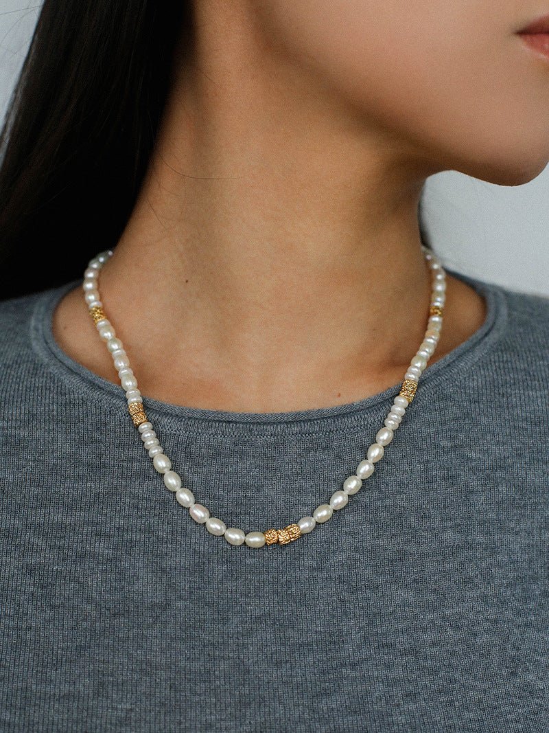 Lava Gold Bead & Pearl Necklace - floysun