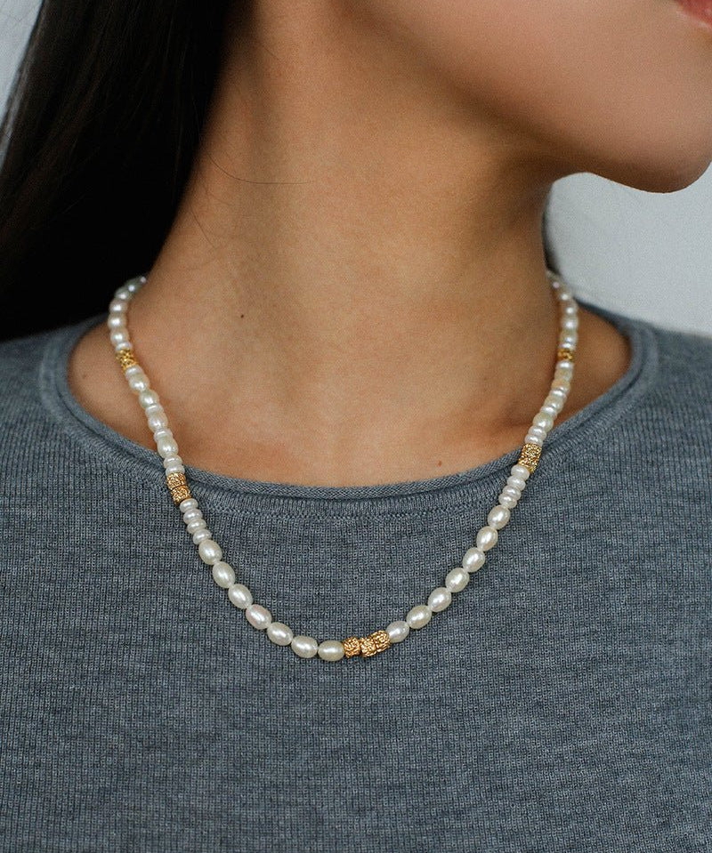 Lava Gold Bead & Pearl Necklace - floysun