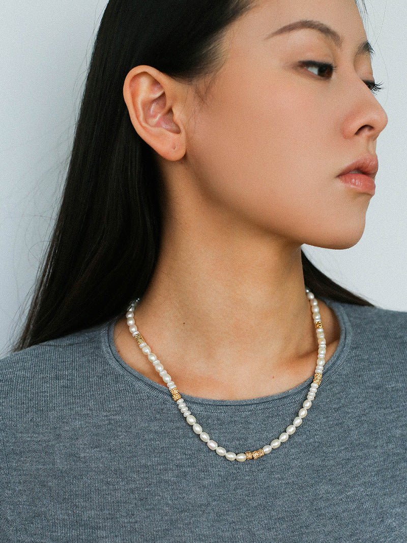 Lava Gold Bead & Pearl Necklace - floysun