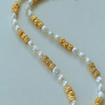 Lava Metal Fragment and Oval Pearl Beaded Necklace - floysun