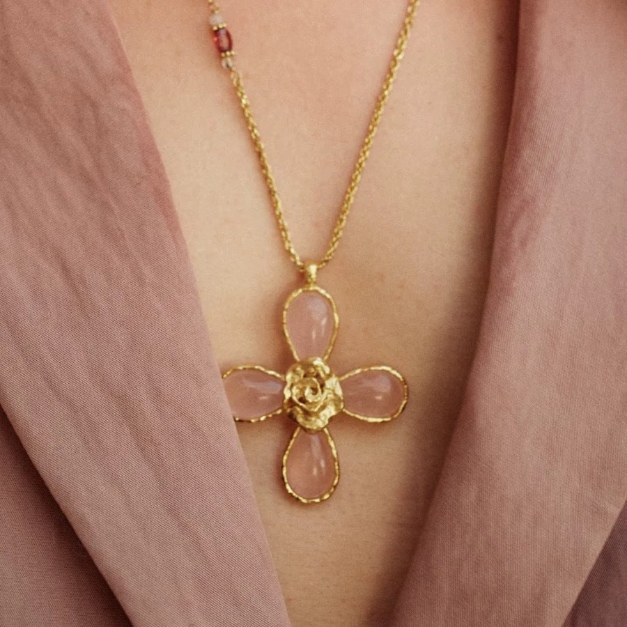 Lava Rose Quartz Flower Necklace - floysun