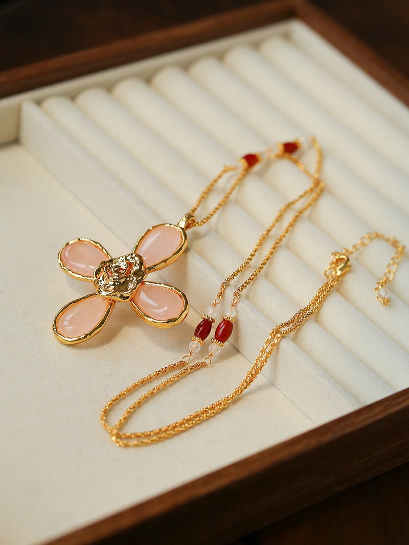 Lava Rose Quartz Flower Necklace - floysun