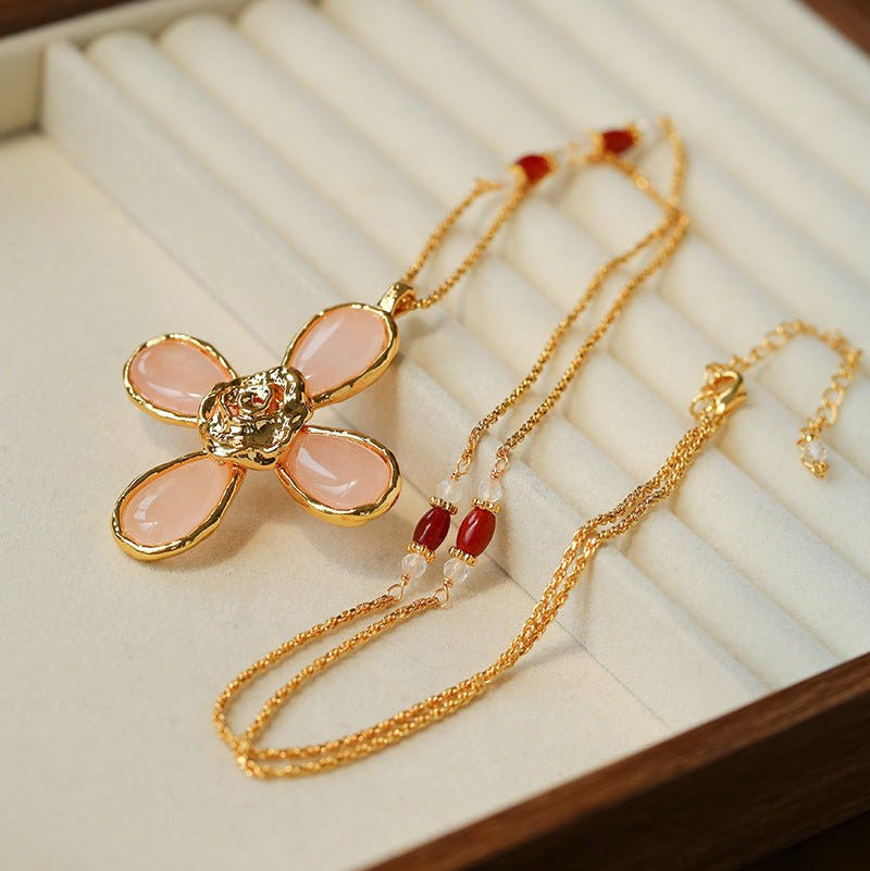 Lava Rose Quartz Flower Necklace - floysun