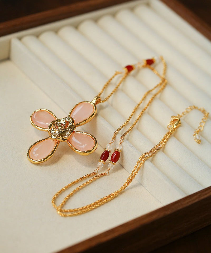 Lava Rose Quartz Flower Necklace - floysun