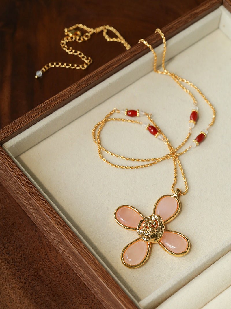 Lava Rose Quartz Flower Necklace - floysun