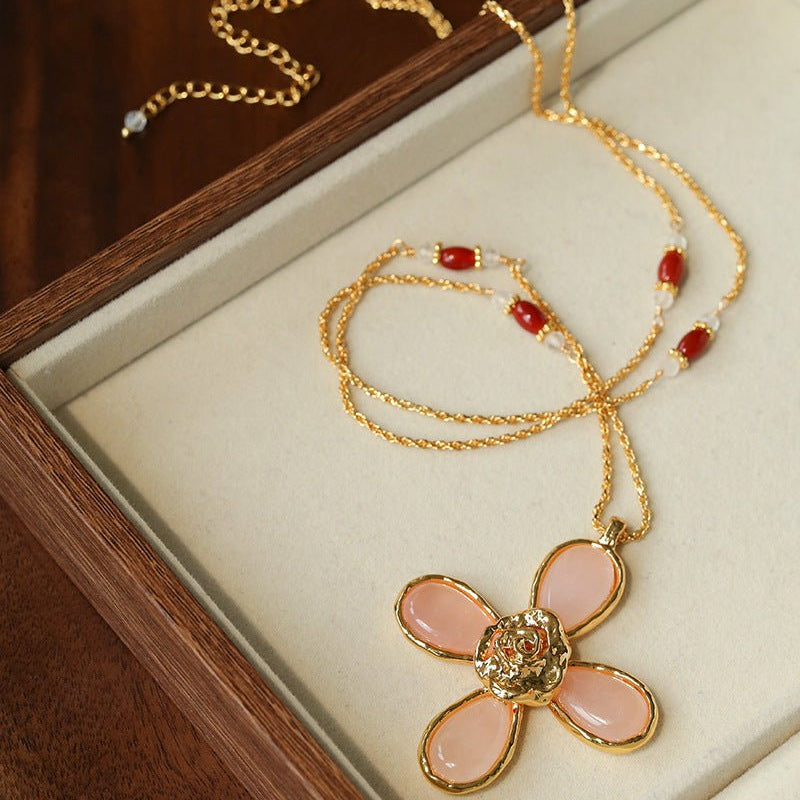 Lava Rose Quartz Flower Necklace - floysun