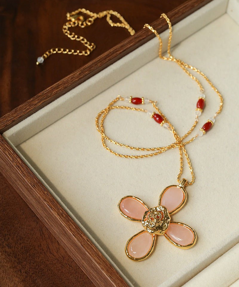 Lava Rose Quartz Flower Necklace - floysun