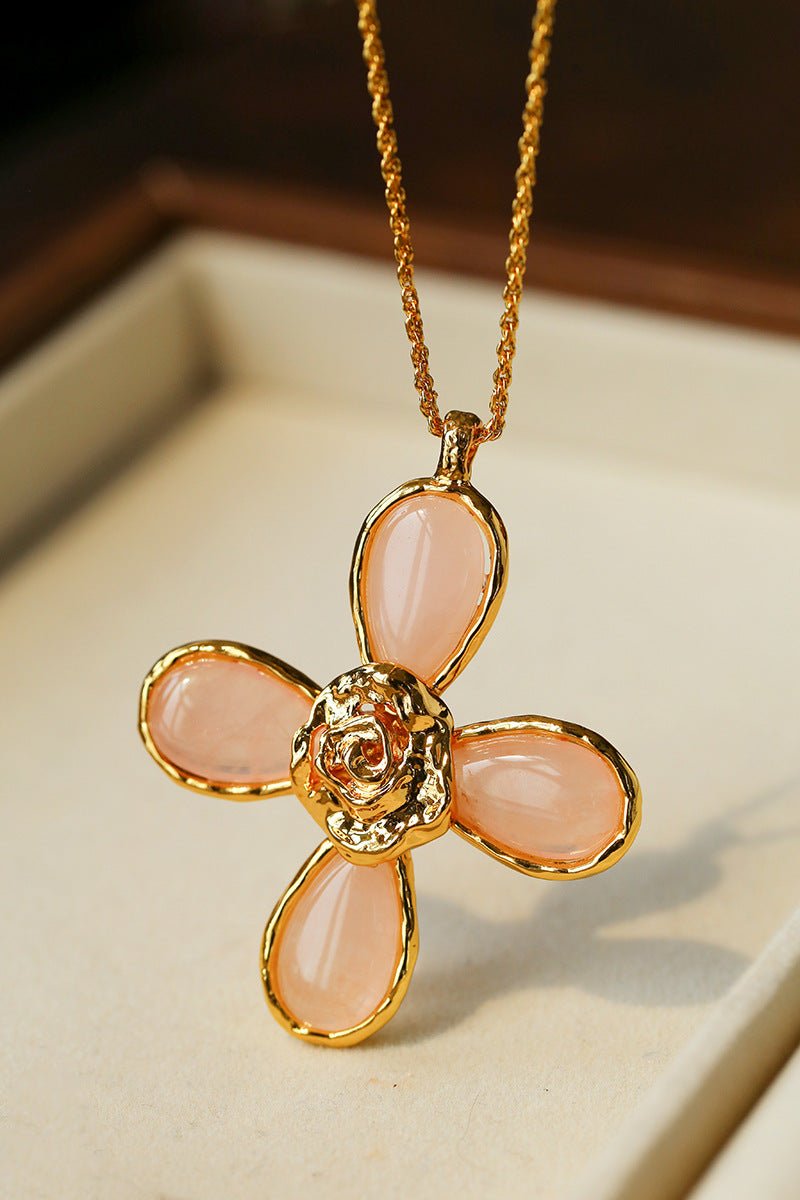 Lava Rose Quartz Flower Necklace - floysun