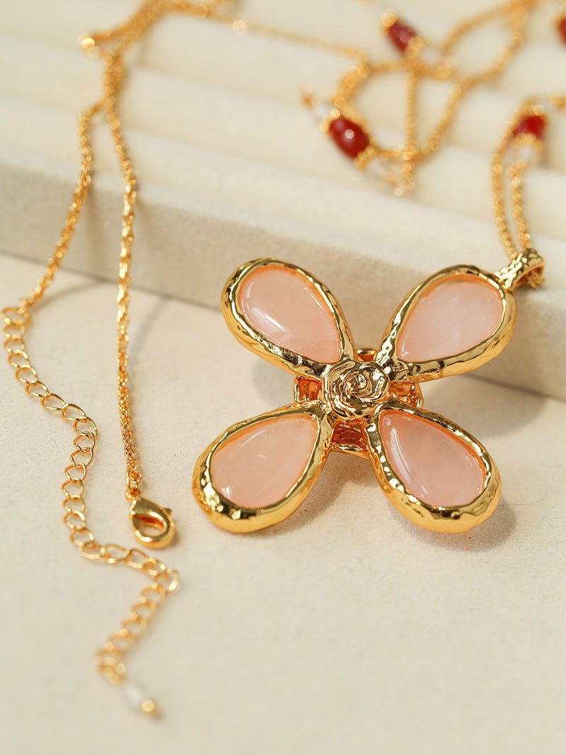 Lava Rose Quartz Flower Necklace - floysun