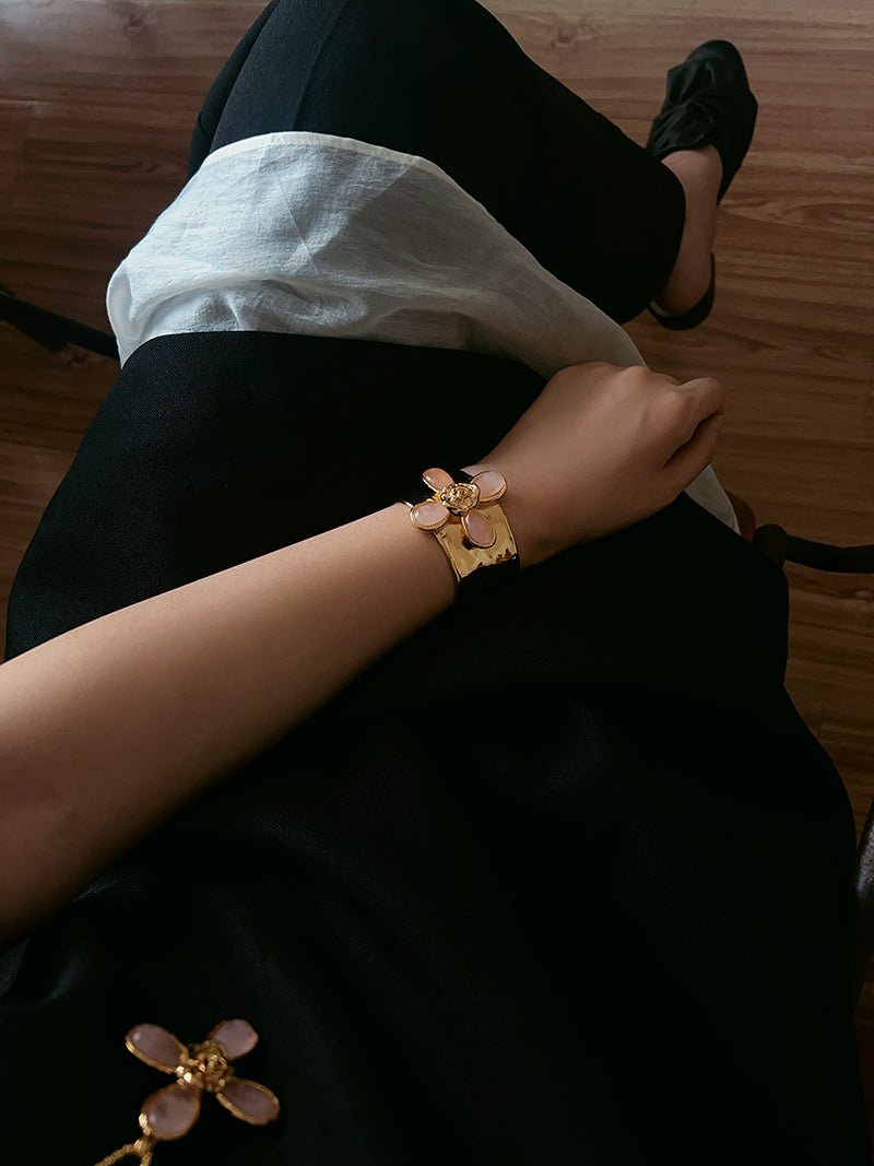 Lava Rose Quartz Wide Cuff Bracelet - floysun