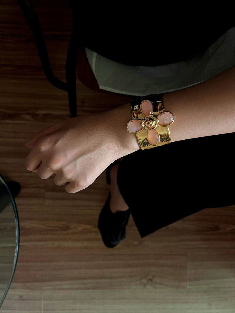 Lava Rose Quartz Wide Cuff Bracelet - floysun