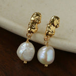 Lava Texture Freshwater Pearl Drop Earrings - floysun