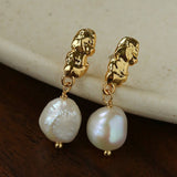 Lava Texture Freshwater Pearl Drop Earrings - floysun