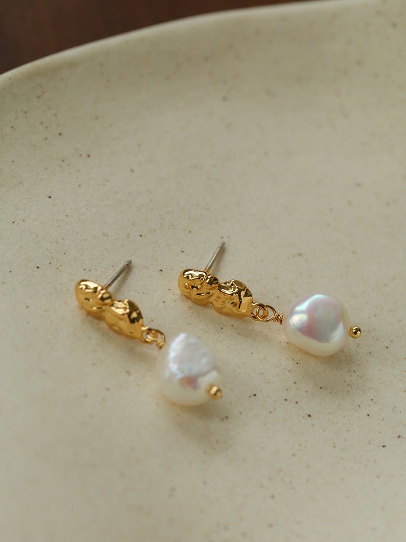 Lava Texture Freshwater Pearl Drop Earrings - floysun