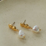 Lava Texture Freshwater Pearl Drop Earrings - floysun