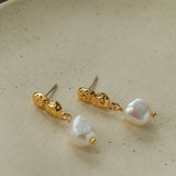 Lava Texture Freshwater Pearl Drop Earrings - floysun