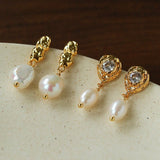Lava Texture Freshwater Pearl Drop Earrings - floysun