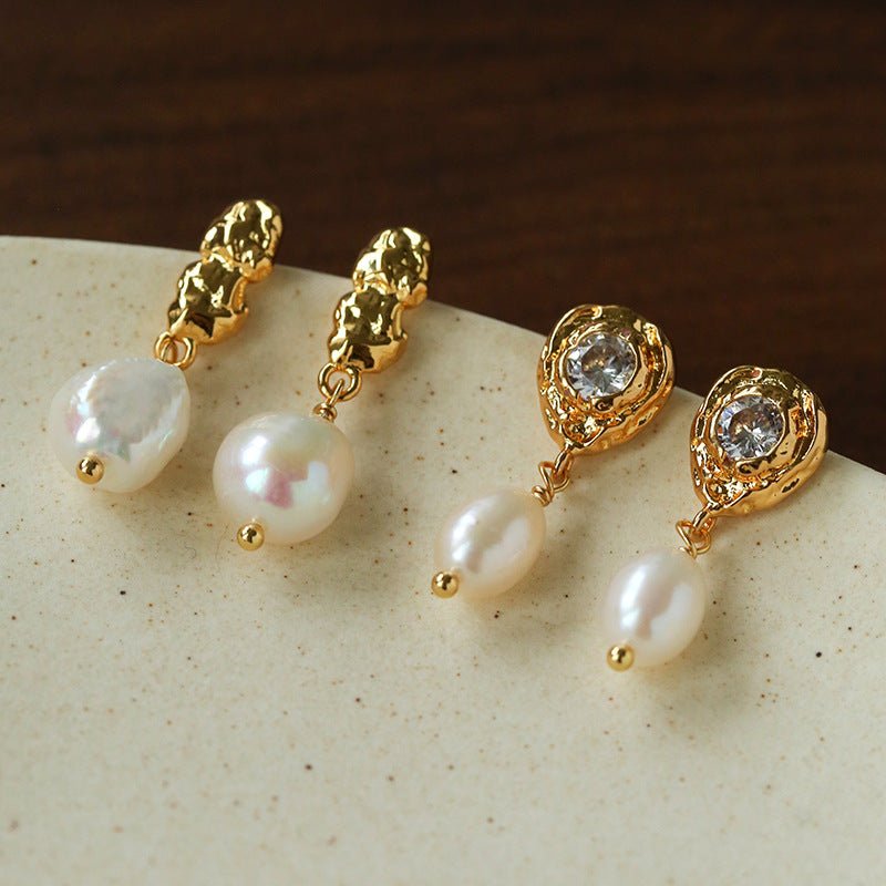 Lava Texture Freshwater Pearl Drop Earrings - floysun