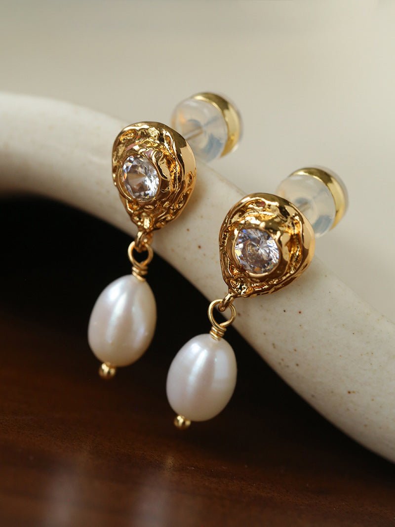Lava Texture Freshwater Pearl Drop Earrings - floysun