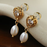 Lava Texture Freshwater Pearl Drop Earrings - floysun