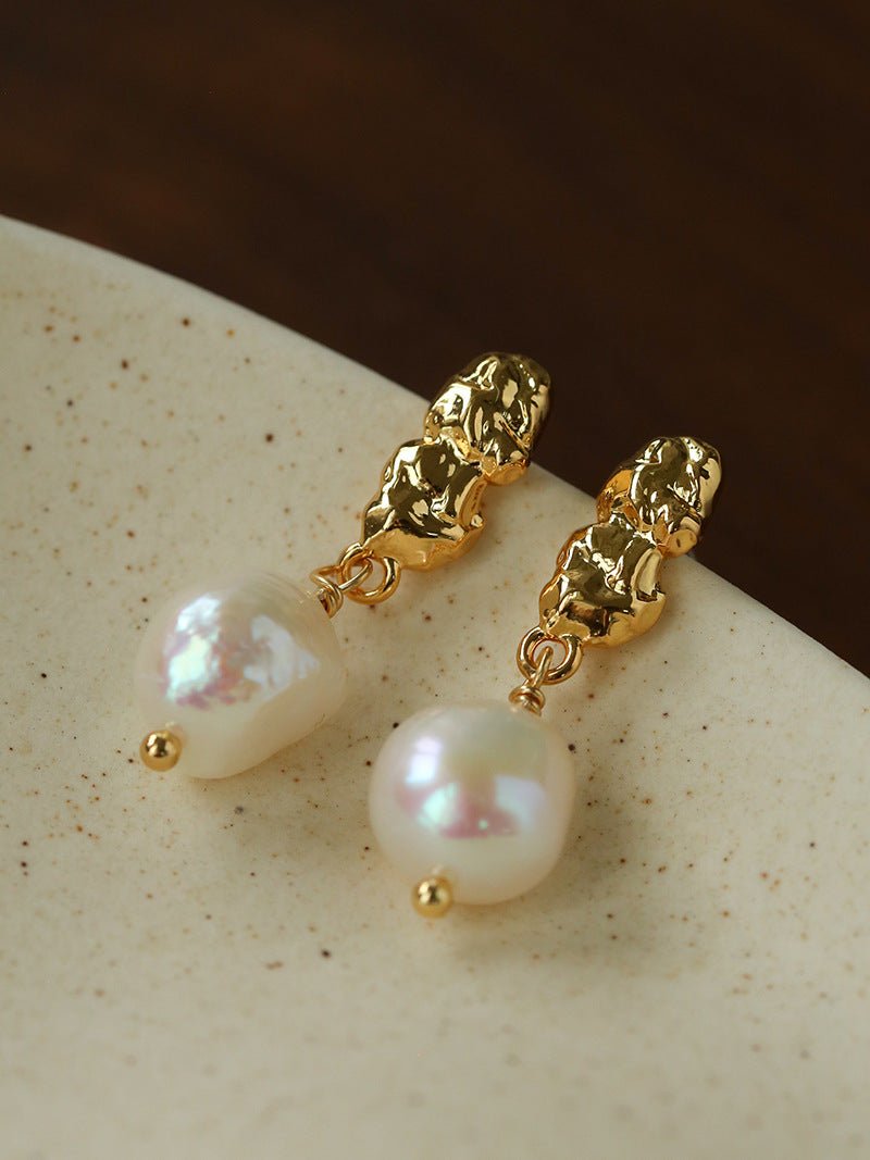 Lava Texture Freshwater Pearl Drop Earrings - floysun