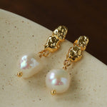 Lava Texture Freshwater Pearl Drop Earrings - floysun