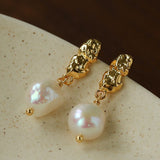 Lava Texture Freshwater Pearl Drop Earrings - floysun
