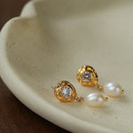 Lava Texture Freshwater Pearl Drop Earrings - floysun