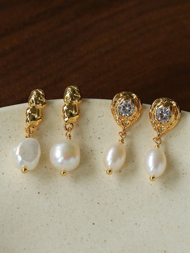 Lava Texture Freshwater Pearl Drop Earrings - floysun