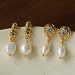 Lava Texture Freshwater Pearl Drop Earrings - floysun