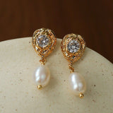 Lava Texture Freshwater Pearl Drop Earrings - floysun
