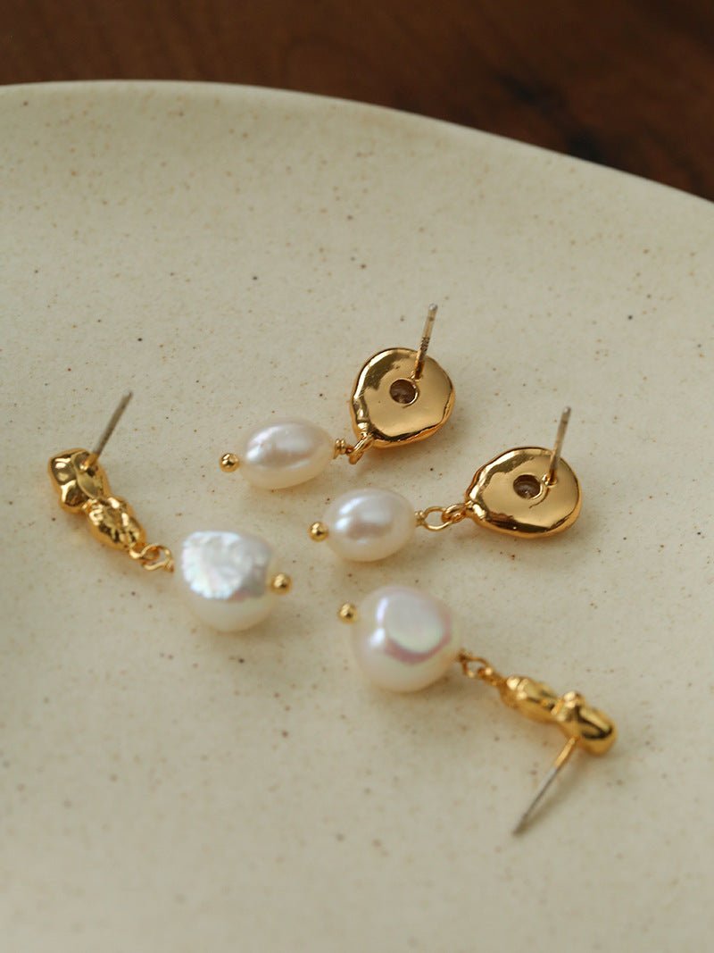 Lava Texture Freshwater Pearl Drop Earrings - floysun