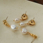 Lava Texture Freshwater Pearl Drop Earrings - floysun