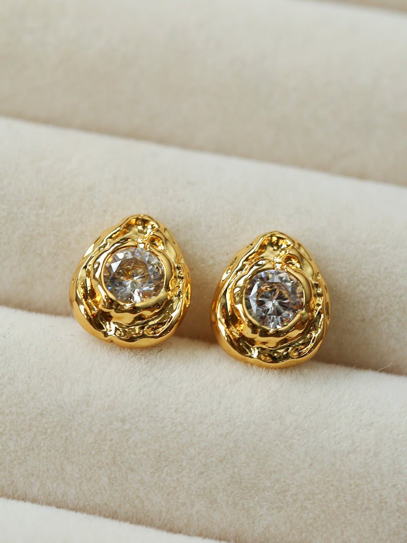 Lava Texture Inlaid Zircon Teardrop Stud Earrings - floysun