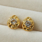 Lava Texture Inlaid Zircon Teardrop Stud Earrings - floysun