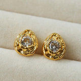 Lava Texture Inlaid Zircon Teardrop Stud Earrings - floysun