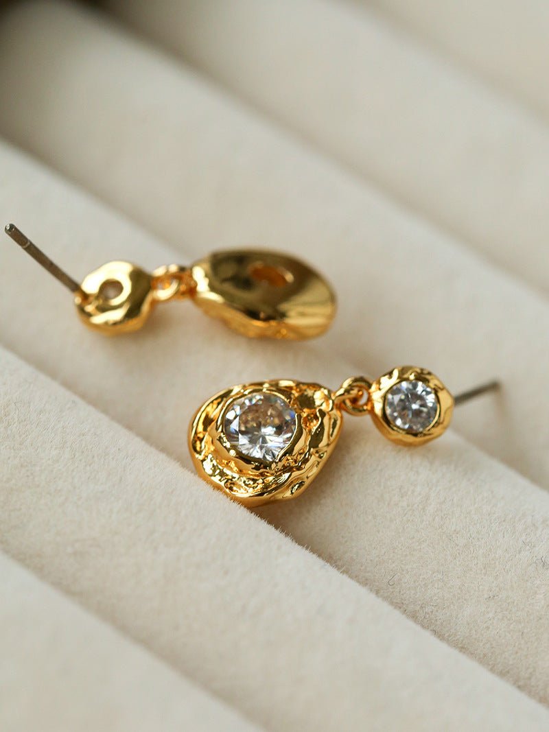 Lava Texture Inlaid Zircon Teardrop Stud Earrings - floysun