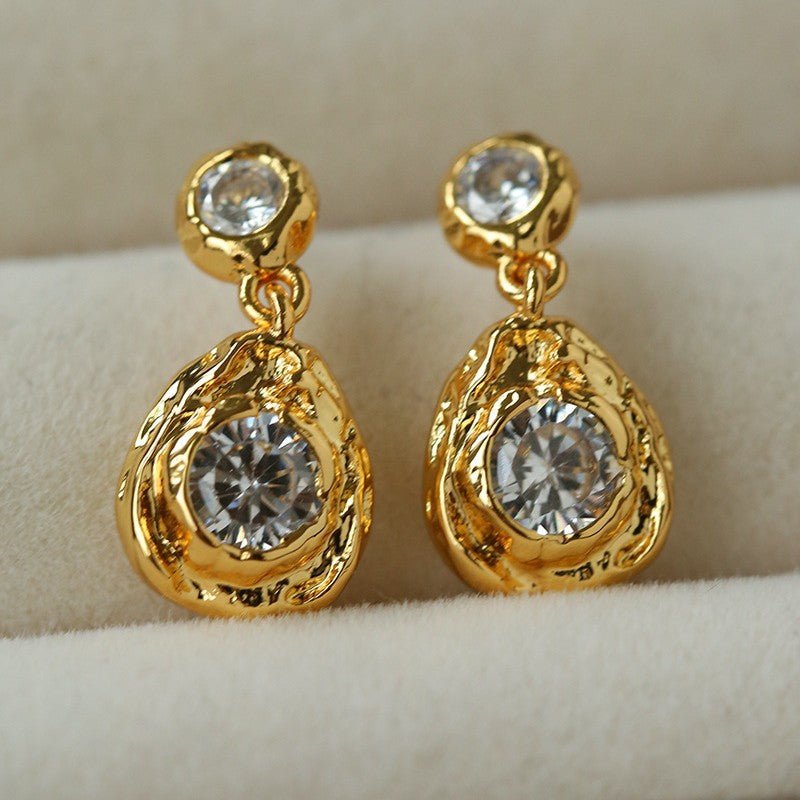 Lava Texture Inlaid Zircon Teardrop Stud Earrings - floysun