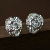 Lava Texture Inlaid Zircon Teardrop Stud Earrings - floysun