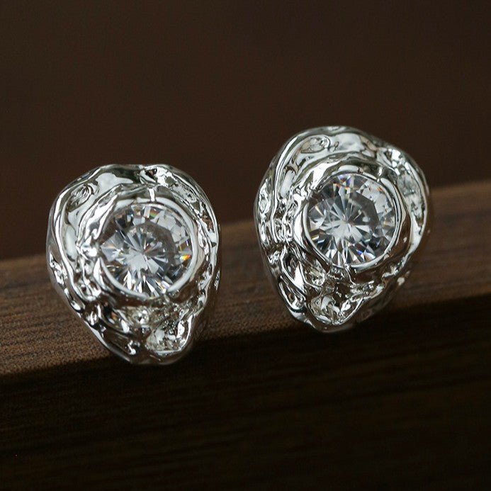 Lava Texture Inlaid Zircon Teardrop Stud Earrings - floysun