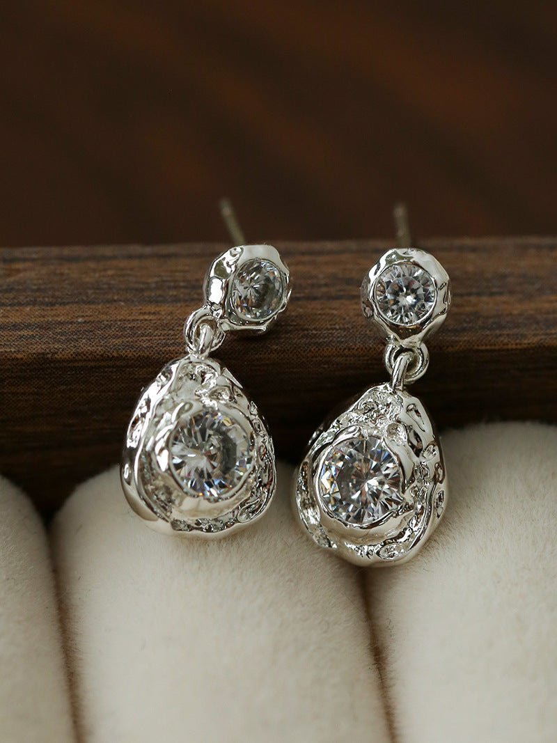 Lava Texture Inlaid Zircon Teardrop Stud Earrings - floysun