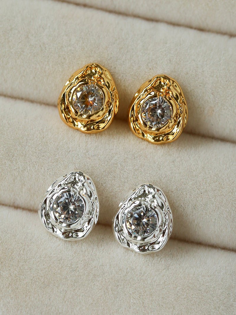 Lava Texture Inlaid Zircon Teardrop Stud Earrings - floysun