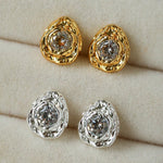 Lava Texture Inlaid Zircon Teardrop Stud Earrings - floysun
