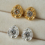 Lava Texture Inlaid Zircon Teardrop Stud Earrings - floysun