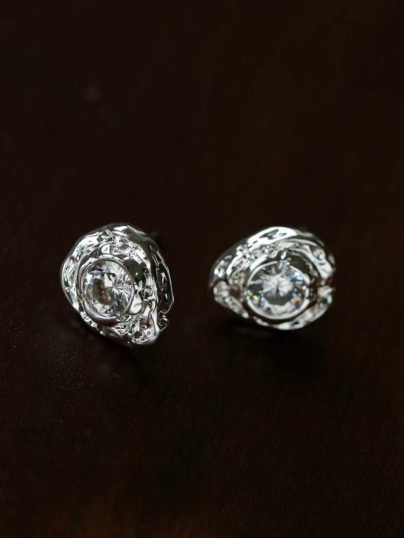 Lava Texture Inlaid Zircon Teardrop Stud Earrings - floysun