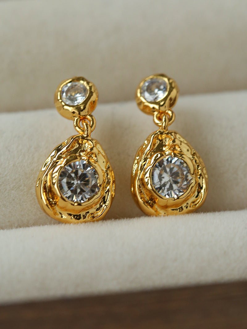 Lava Texture Inlaid Zircon Teardrop Stud Earrings - floysun