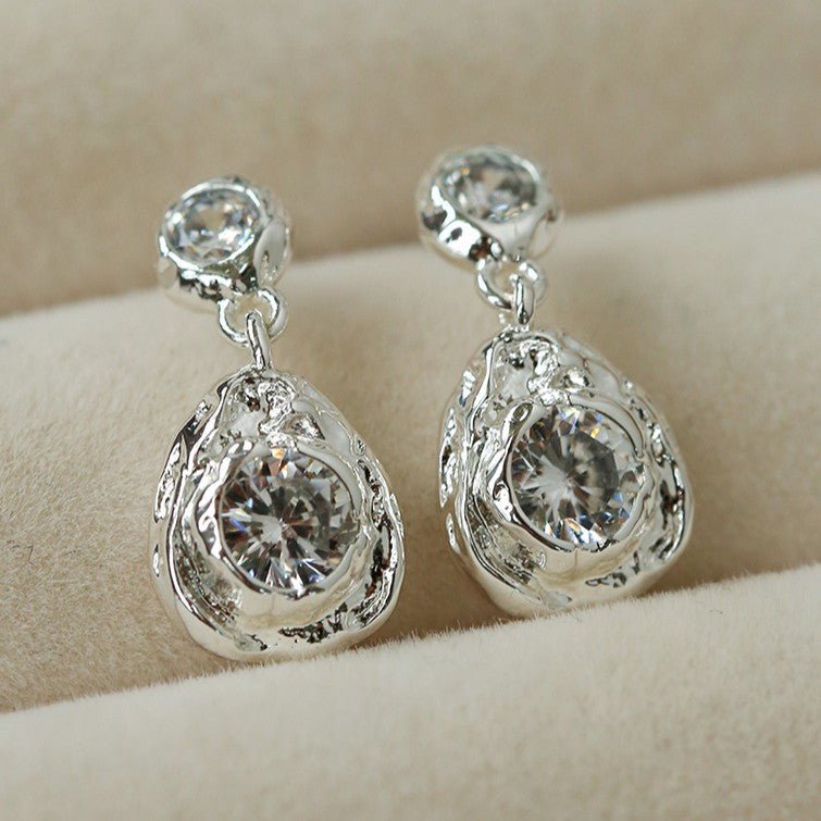 Lava Texture Inlaid Zircon Teardrop Stud Earrings - floysun