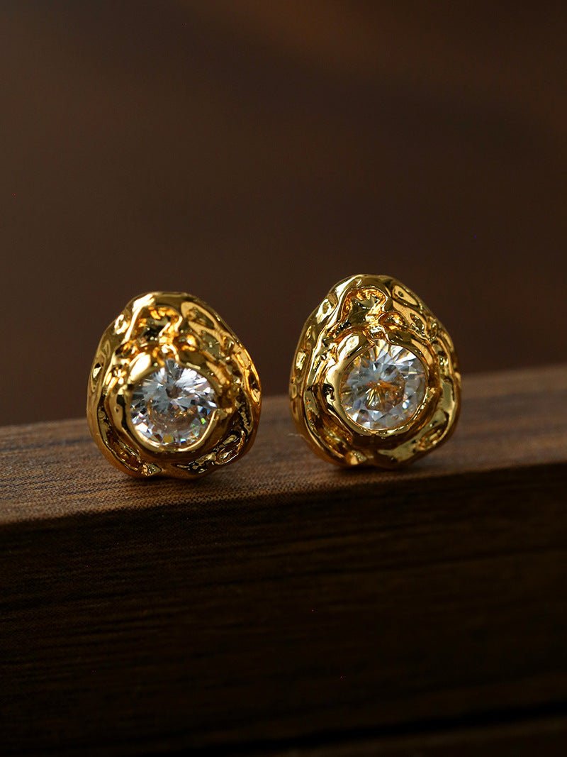 Lava Texture Inlaid Zircon Teardrop Stud Earrings - floysun