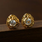 Lava Texture Inlaid Zircon Teardrop Stud Earrings - floysun