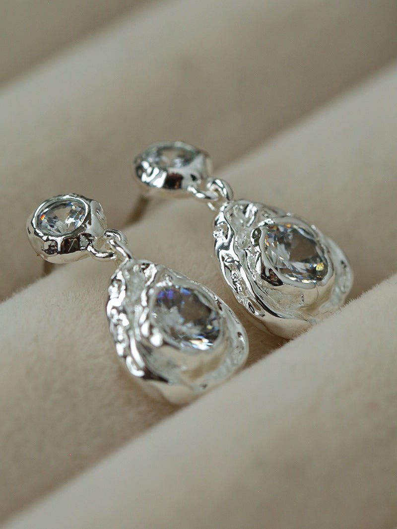 Lava Texture Inlaid Zircon Teardrop Stud Earrings - floysun